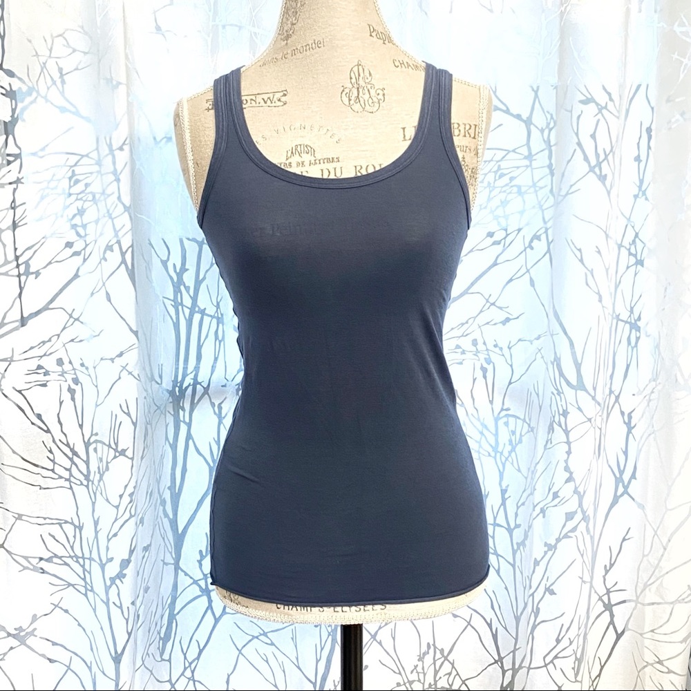 TER ET BANTINE scoop neck blue navy cotton stretch tank top sleeveless tee shirt